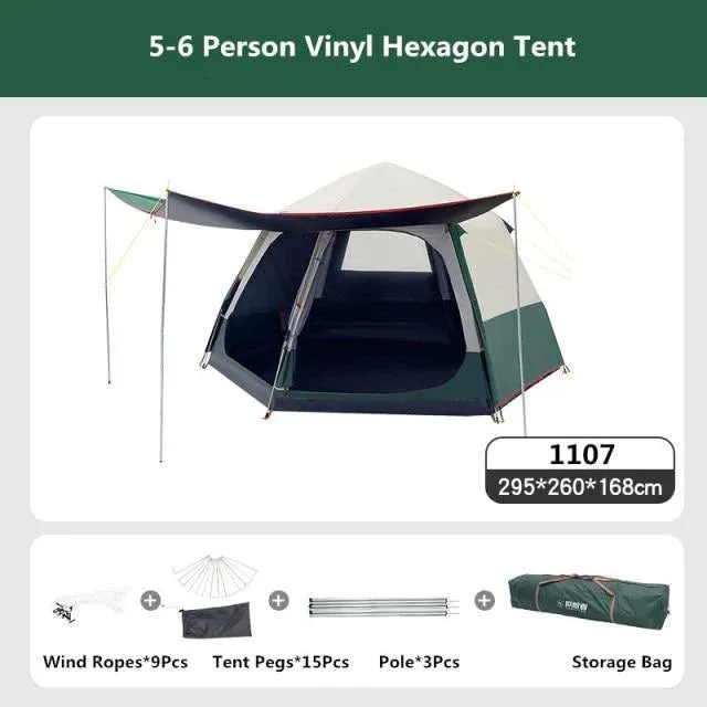 Automatic Hexagon Thickened Camping Tent For Family Outdoor Activities